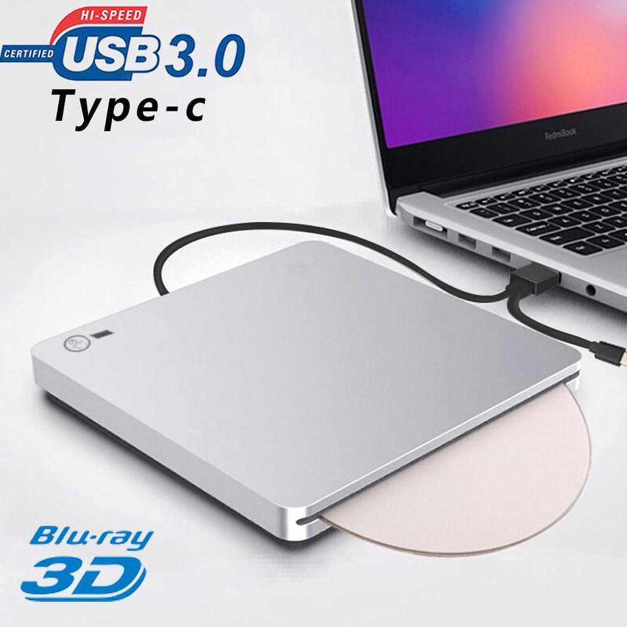 External DVD Blu-Ray Burner Drive, USB 3.0/Type-C Portable CD/DVD Player for Laptop CD Drive Reader Writer Burner with One Touch Pop up for Laptop Desktop PC Windows Linux Apple Mac