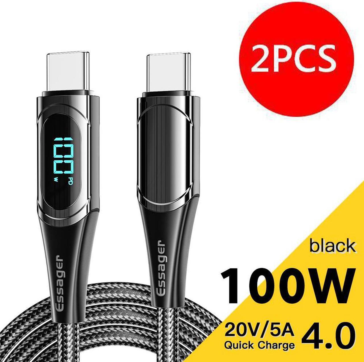 100W USB C Cable, E-Mark 5A PD 3.3ft LCD Power Display Type-C Fast Charging 480Mbps Nylon Braided Laptop Data Cord for MacBook Pro Air iPad Samsung Galaxy Pixel LG PS5 and More, 2-Pack