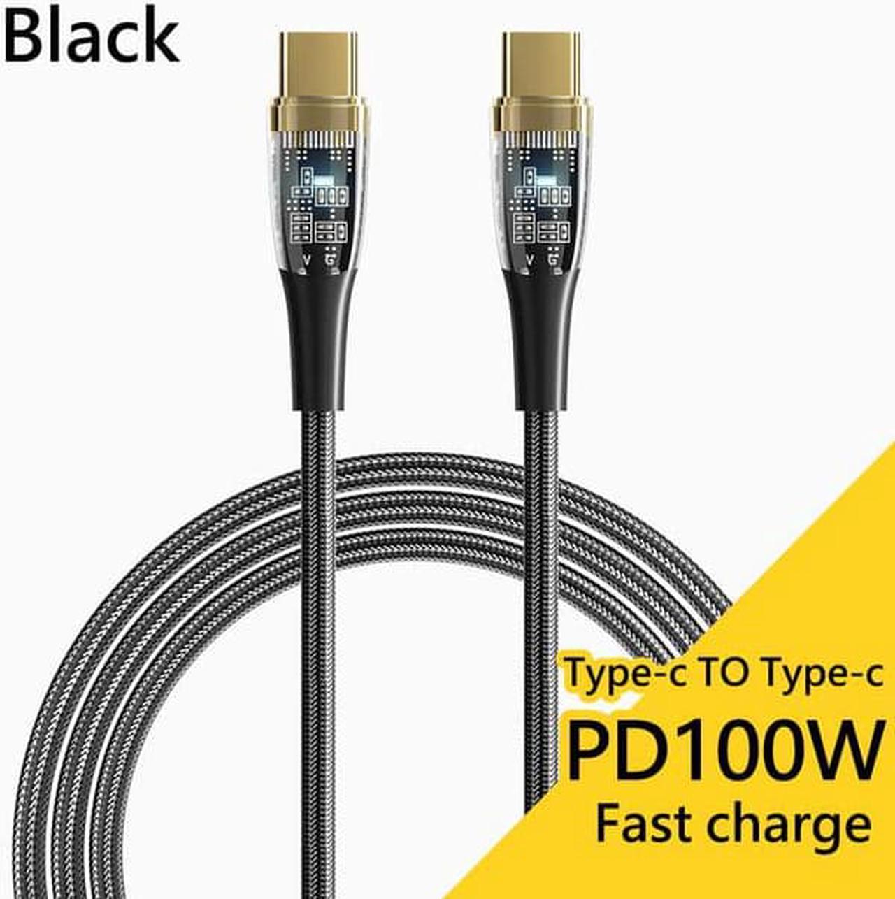 100W USB C to USB C Cable Fast Charging, ESTONE Nylon Braided Type-C Cable Transparent Shell for lPad Air/lPad Pro, MacBook Pro, Samsung Galaxy S21/S10/S9/Plus (Black, 1-Pack, 3.3ft)