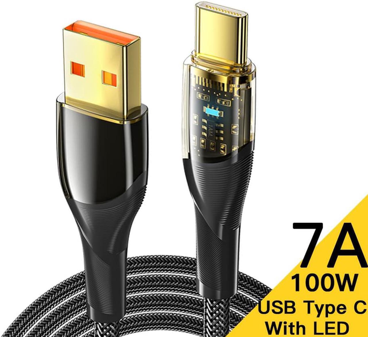 USB C Cable [3.3ft, 1-Pack], 7A PD100W Super Fast Charging Cable Type A to Type C Cable Transparent USB C Charger Cord for MacBook Pro Air i Pad Thunderbolt Samsung Galaxy Switch PS5 USB C Device