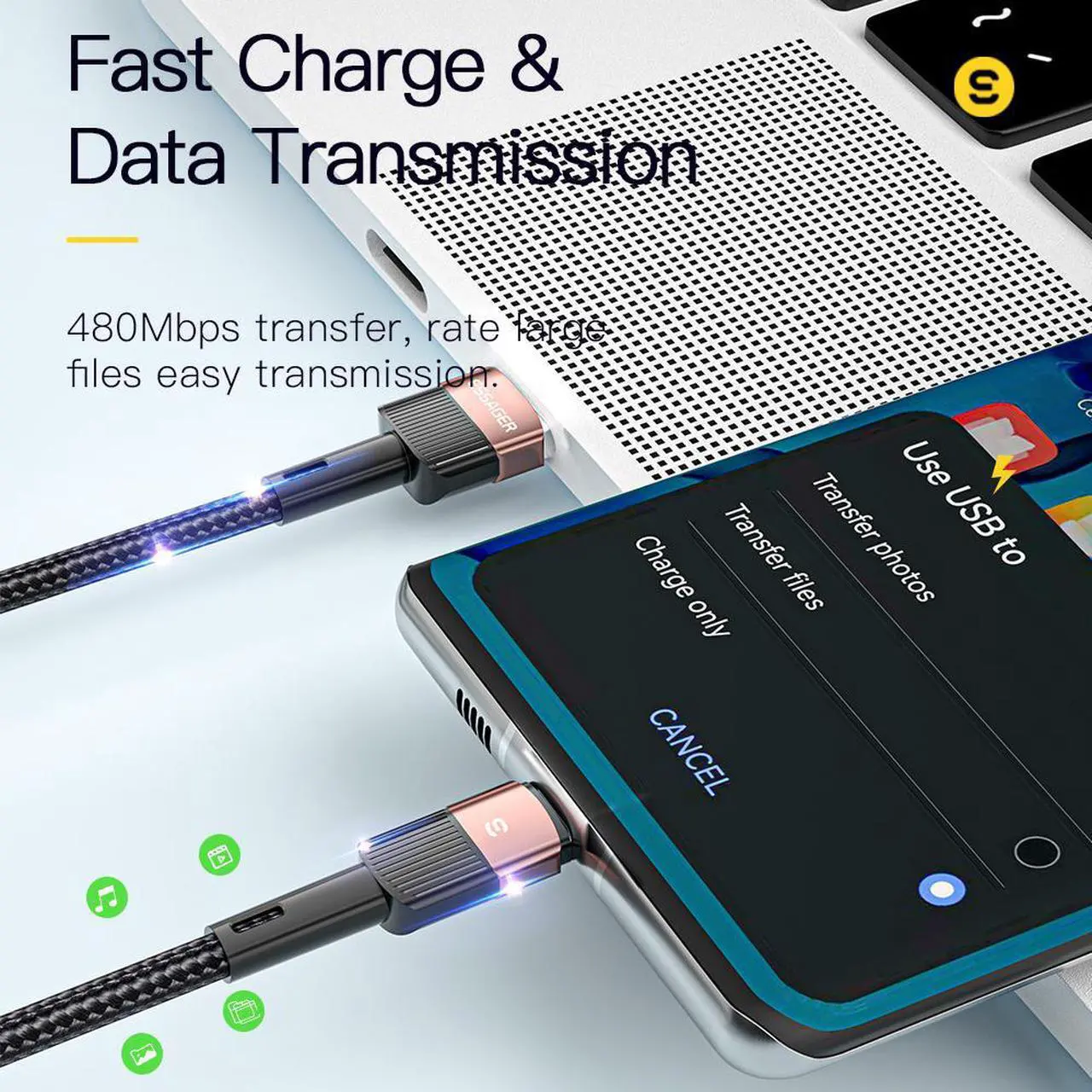 Alt view image 3 of 7 - PD100W USB C Cable, [2-Pack, 6.6ft] Premium Nylon USB A to USB C Charger Cable for Samsung Galaxy S10 S10+, LG V30, Beats Fit Pro and Charging Cord for USB C Port Camera (Supports Data Transfer)