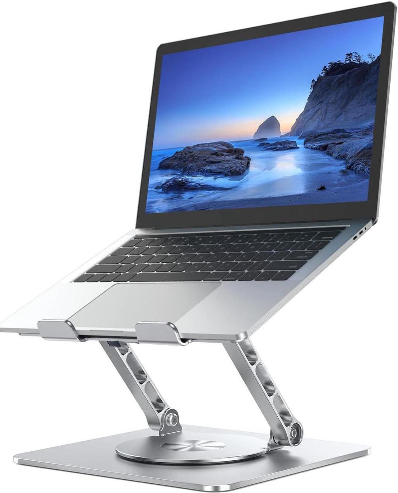 Ultra-Stable Laptop Stand with 360° Rotating Base, 300% Larger Base Stability, Military-Grade Aluminum, Anti-Loosening Structure, CNC Technology Laptop Stand, Suitable for 10"-17.3" - Silver