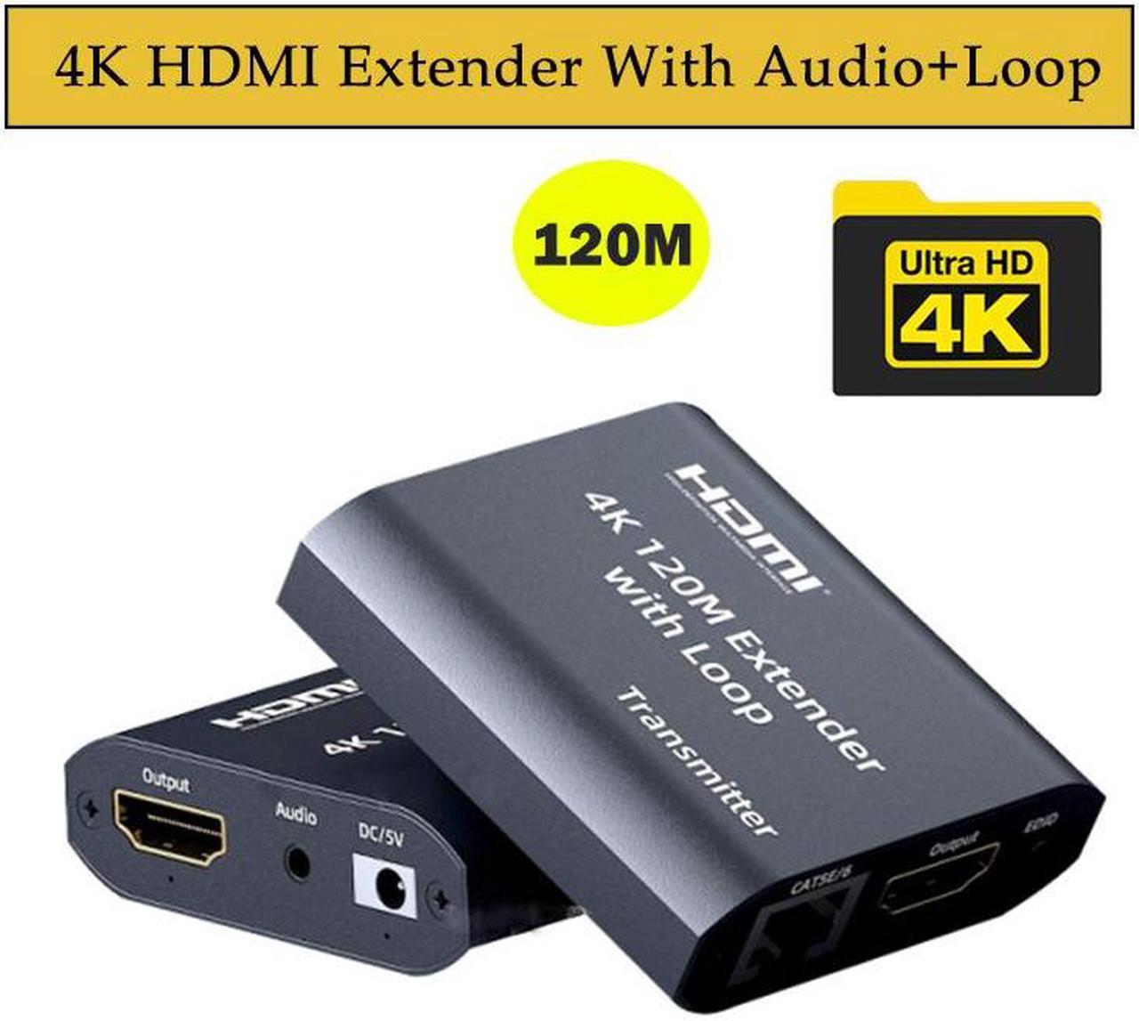 4K HDMI Extender Over Cat 5e/6/7  394ft @4K, 4Kx2K @30Hz 10.2Gbps, Support Loopout,Audio, Near Zero Latency, Transmitter and Receiver Extender Adapter, Supports 3D 4K HDCP EDID