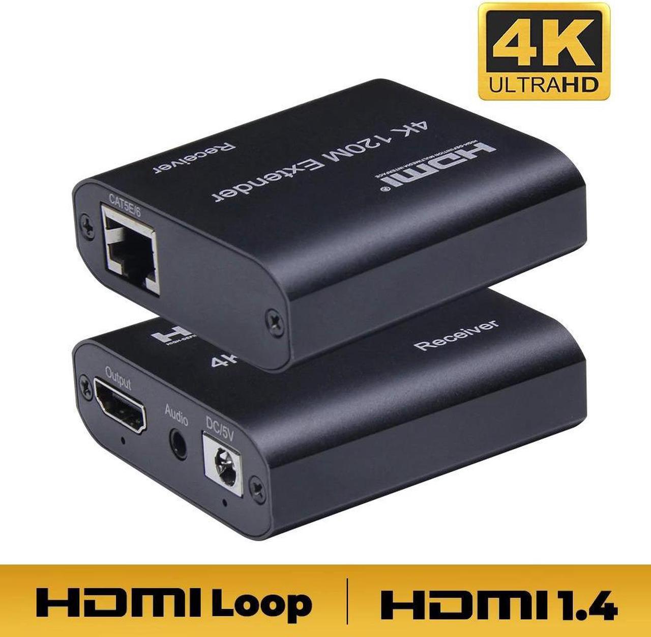 4K 394ft HDMI Extender Over Cat5e / Cat6 / Cat7 Ethernet Cable with Loop-Out, Audio