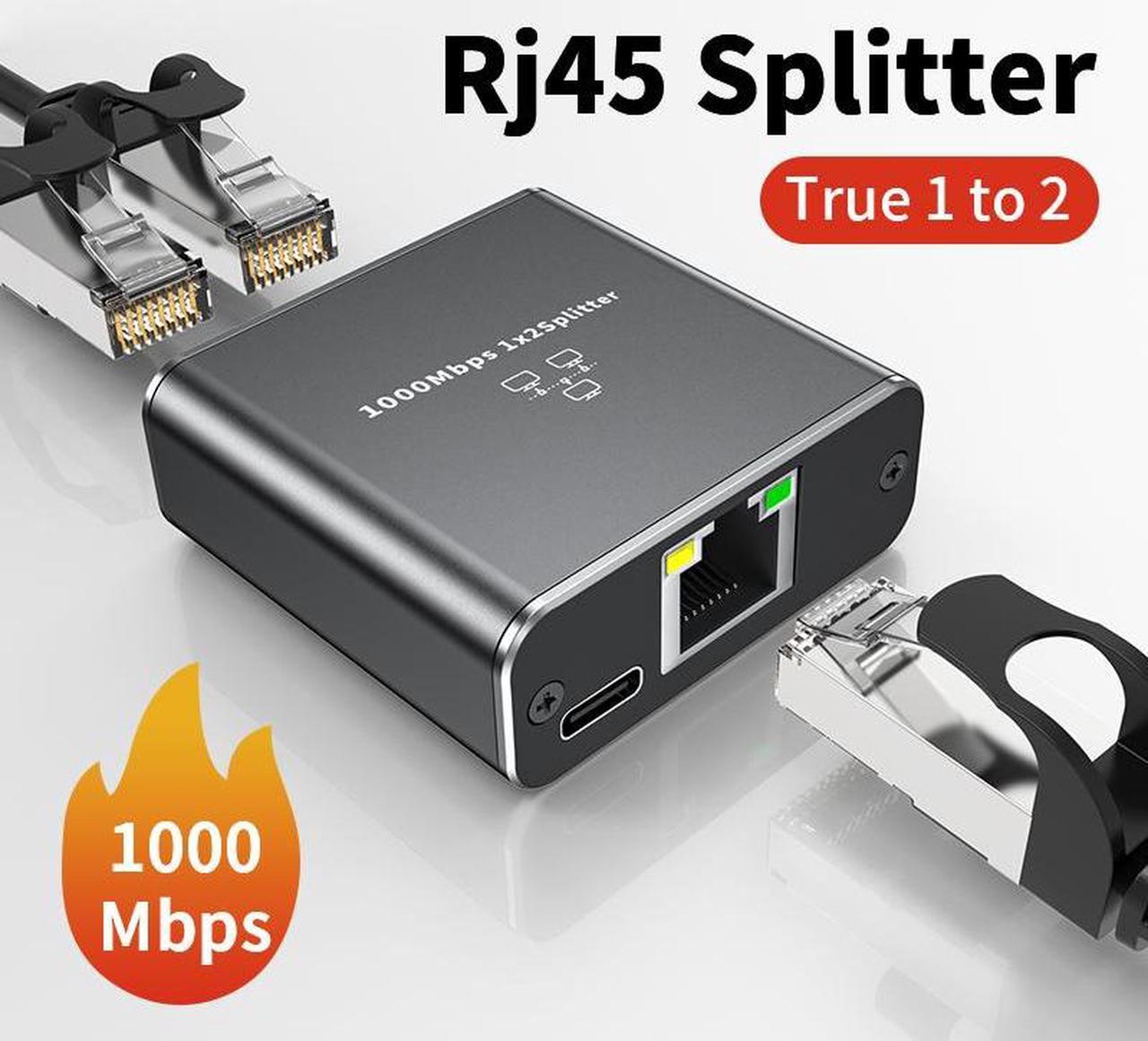 Gigabit Ethernet Splitter 1 in 2 Out, 1000Mbps 1x2 Splitter - LAN/Internet Cable Splitter - Cat5/5e/6/7/8 Splitter 1 to 2, RJ45 Network Extension Connector | Plug&Play | Cost-Effective