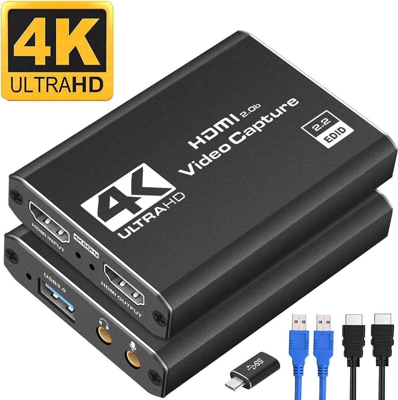 4K 1080P 60FPS Video Capture Card with Mic & 4K HDMI Loop-Out, HDMI Video Capture Device, 1080P HD 60fps Live and Record Video Audio Grabber for Gaming, Streaming, Teaching, Video Conference