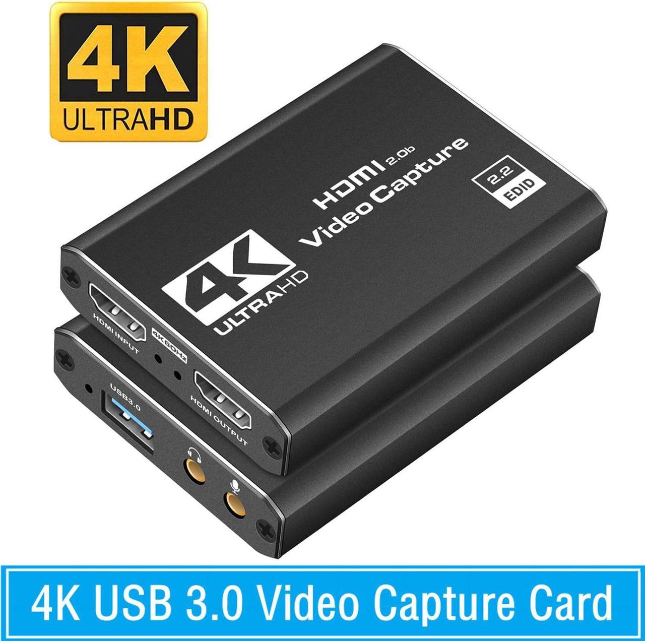 4K 1080P 60FPS Audio Video Capture Card, USB 3.0 HDMI Video Capture Device,with Mic & 4K HDMI Loop-Out, Full HD 1080P 60fps for Game Recording, Live Streaming Broadcasting