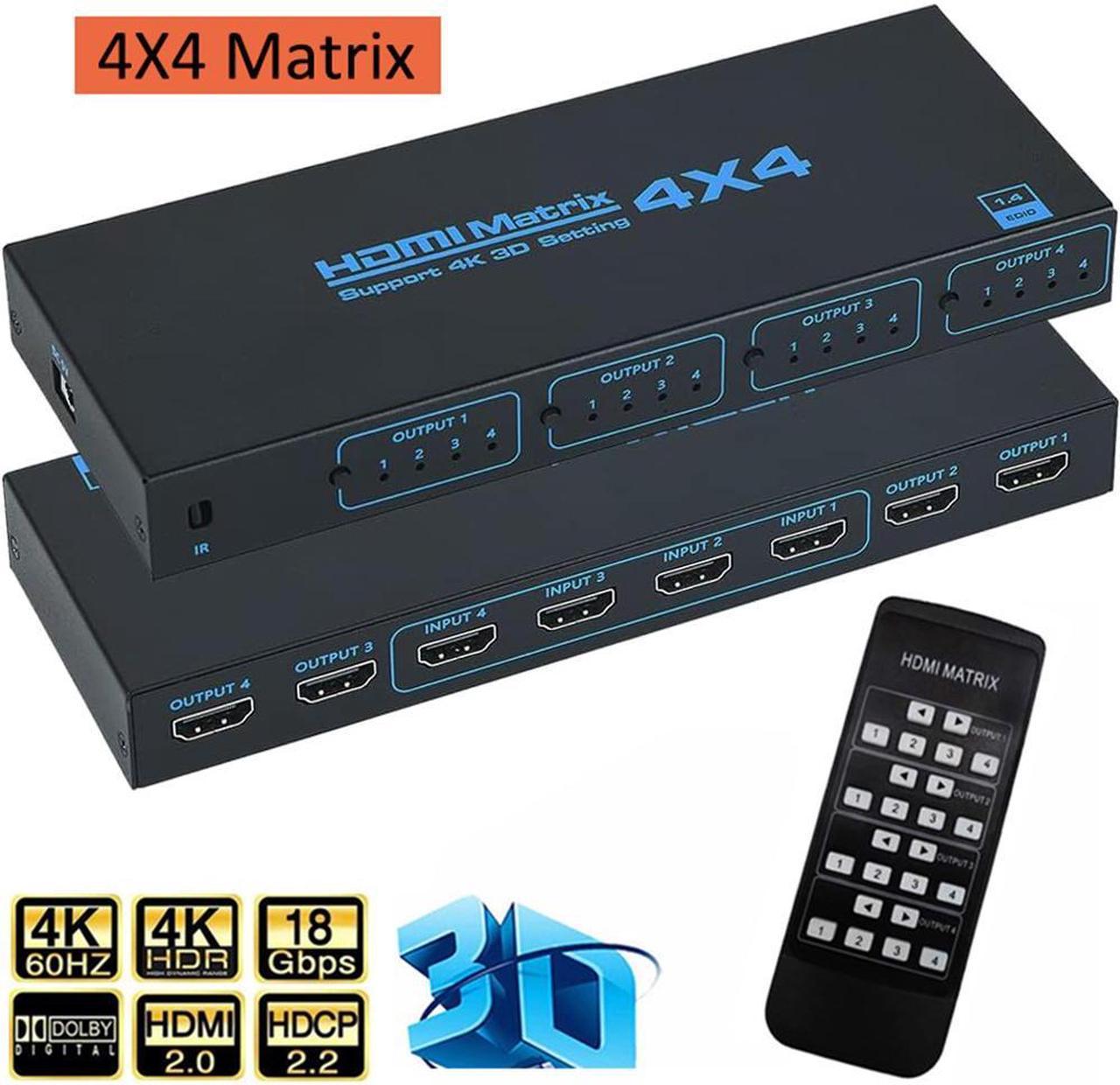 4K HDMI Matrix Switch 4 X 4 ,4 in 4 Out Video Switcher Splitter with IR Remote Controller,Support 4K@30Hz 3D 10.2Gbps, HDMI 1.4, 1080P@60Hz, 3D, YUV 4:2:0