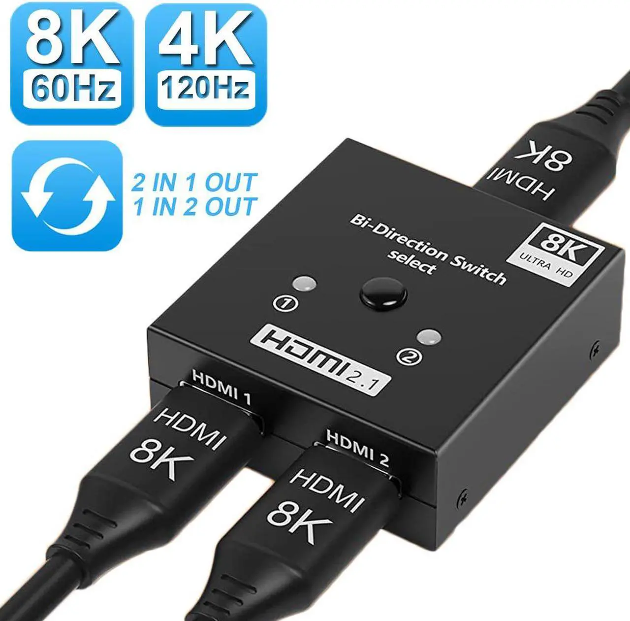 Main image of 4K@120hz HDMI Selector Switch, HDMI Switcher 2 in 1 Out, HDMI Switch Splitter,Aluminum HDMI 2.1 Bi-Directional Switch, Support 8K@60hz and 4K@120hz, Compatible for PS/Xbox/Fire Stick/HDTV/DVD