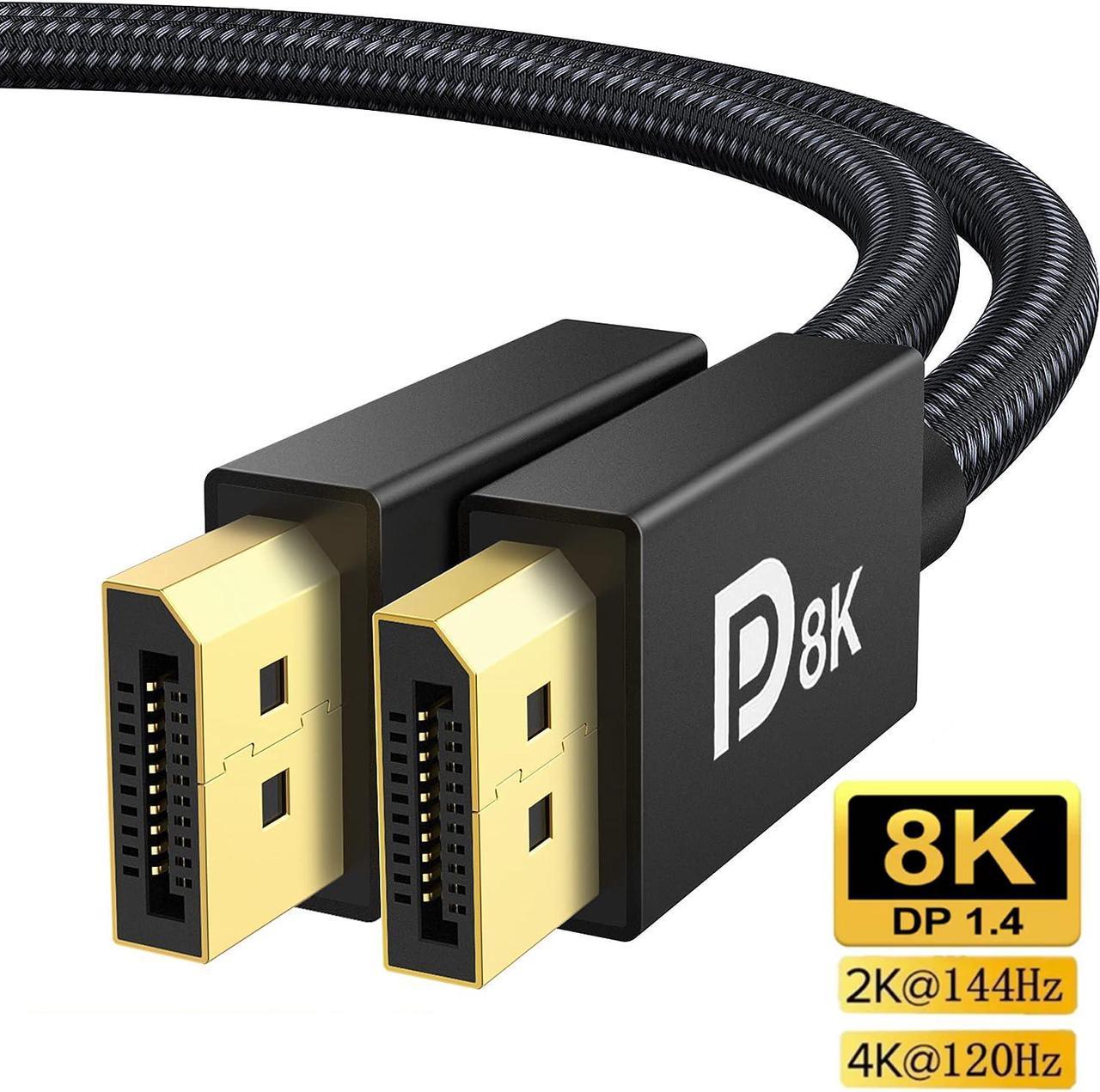 DisplayPort Cable 1.4, 8K DP Cable 3.3FT (8K@60Hz, 4K@144Hz, 2K@240Hz) HBR3 Support 32.4Gbps, HDCP 2.2, HDR10 FreeSync G-Sync for HDTVs, Displays, Monitors, Graphics, PC