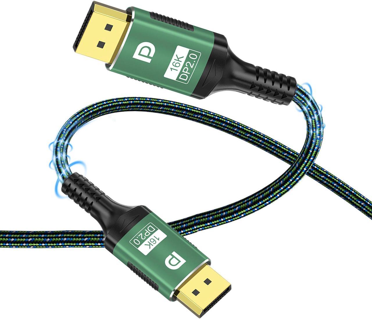 16K DisplayPort 2.0 Cable 10ft, 16K DP Cable 2.0 (16K@60Hz 8K@120Hz 4K@240Hz 165Hz 144Hz GSync/FreeSync) Video/Monitor Cable, UHBR20 Displayport Male to Display Port Cord DP 1.4/1.2 Compatible