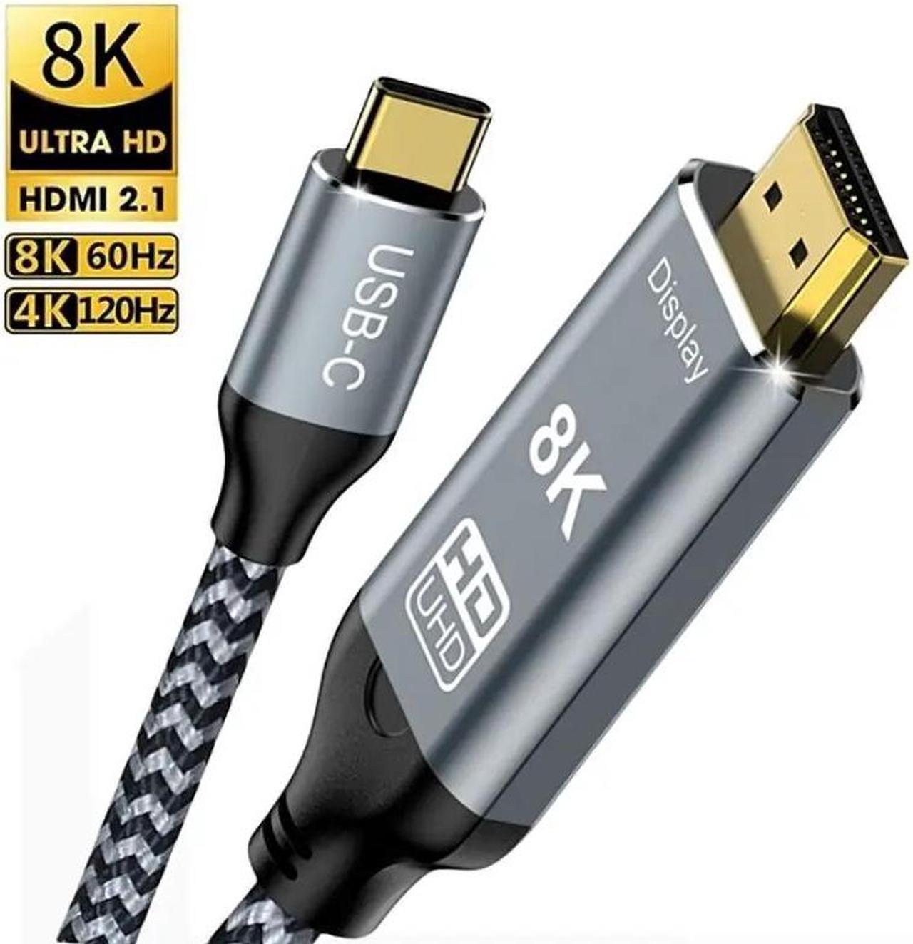 USB C to HDMI 2.1 Cable [8K@60Hz,4K@144Hz] 3.3FT Aluminum Type-C to HDMI Braided Cord [Thunderbolt 3/4 Compatible] Support HDCP2.3/HDR/VRR/Freesync/G-Sync for MacBook Pro/Air, iPad Pro, S23, Dell