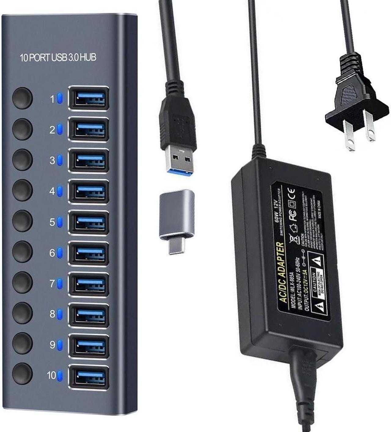 Main image of Powered USB Hub 3.0, 10-Port USB 3.0 Hub [Durable Aluminum] 10 Data Transfer Ports with Individual On/Off Switches, USB Hub 3.0 Powered with Power Adapter for Laptop PC