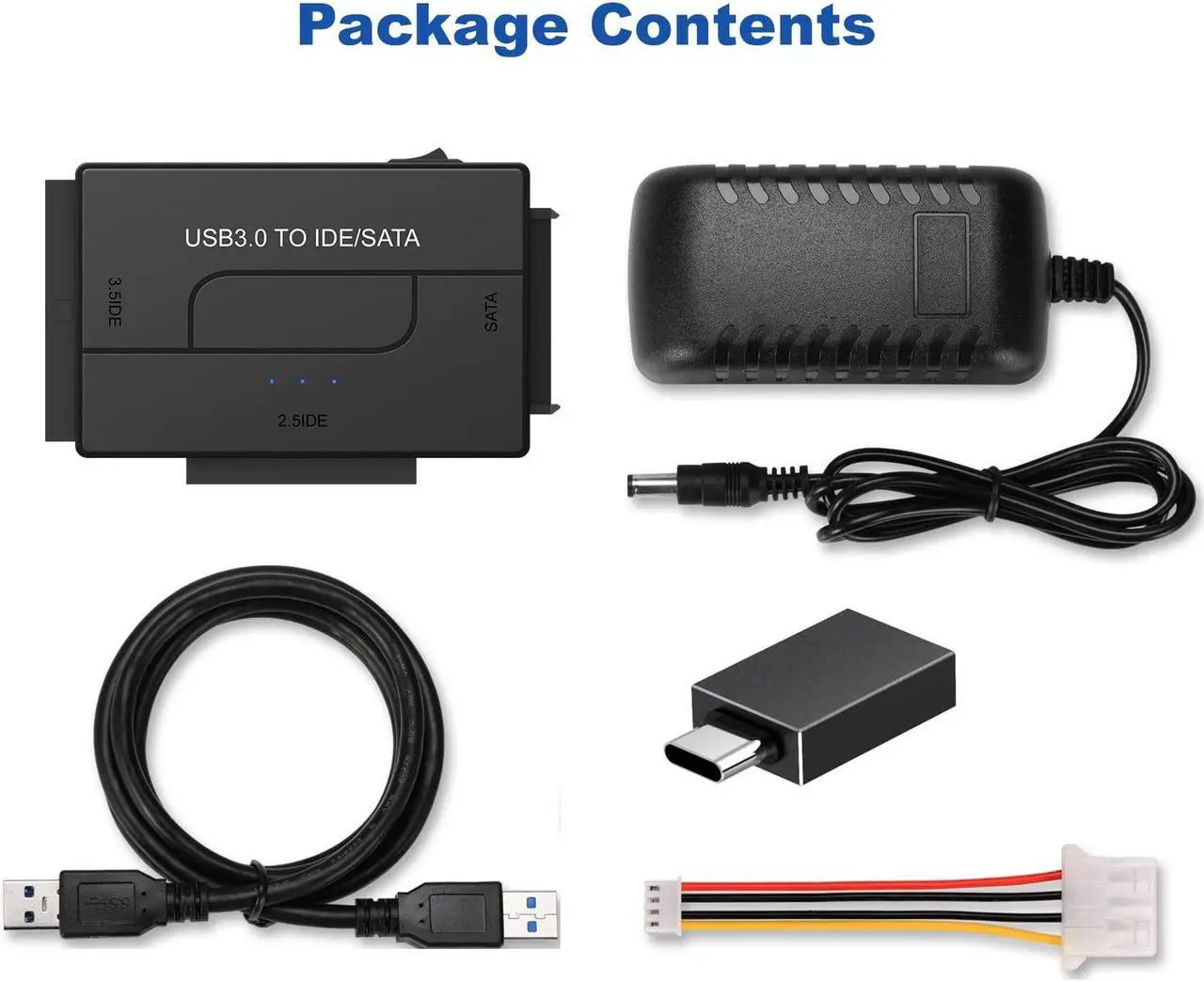 Alt view image 5 of 7 - USB 3.0 to SATA or IDE Adapter, Hard Drive Adapter Cable Universal for 2.5/3.5 inch SATA HDD/SSD & IDE HDD with 12V/2A Power Adapter
