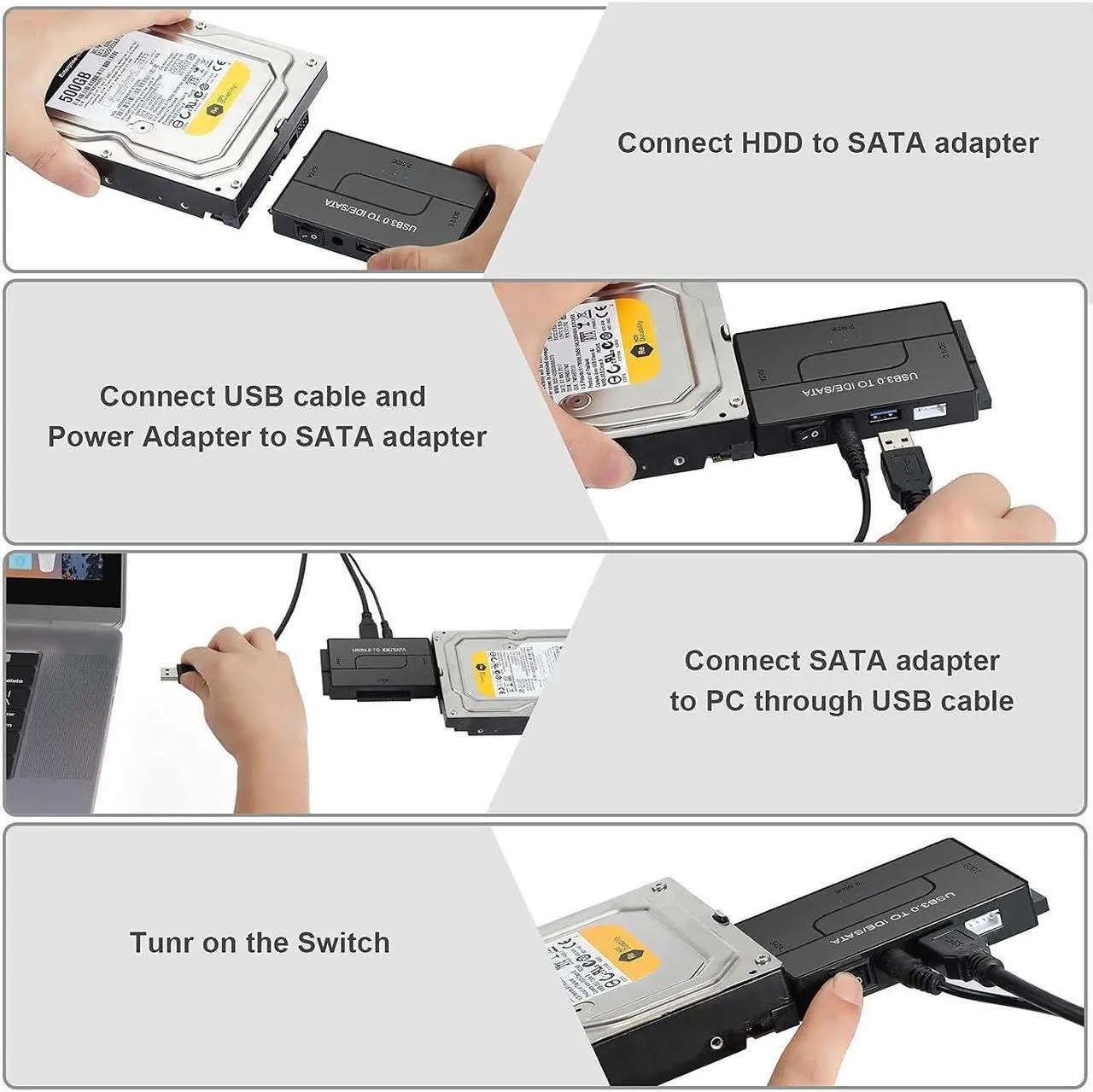 Alt view image 4 of 7 - USB 3.0 to SATA or IDE Adapter, Hard Drive Adapter Cable Universal for 2.5/3.5 inch SATA HDD/SSD & IDE HDD with 12V/2A Power Adapter