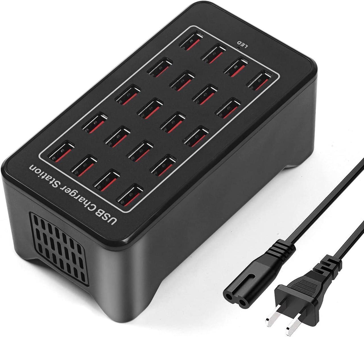 100w 20(20A) Port, USB Fast Charging Station,Travel Desktop USB Rapid Charger,Multi Ports Charging Station Organizer Compatible with Smartphones,Tables,and More Devices - Black