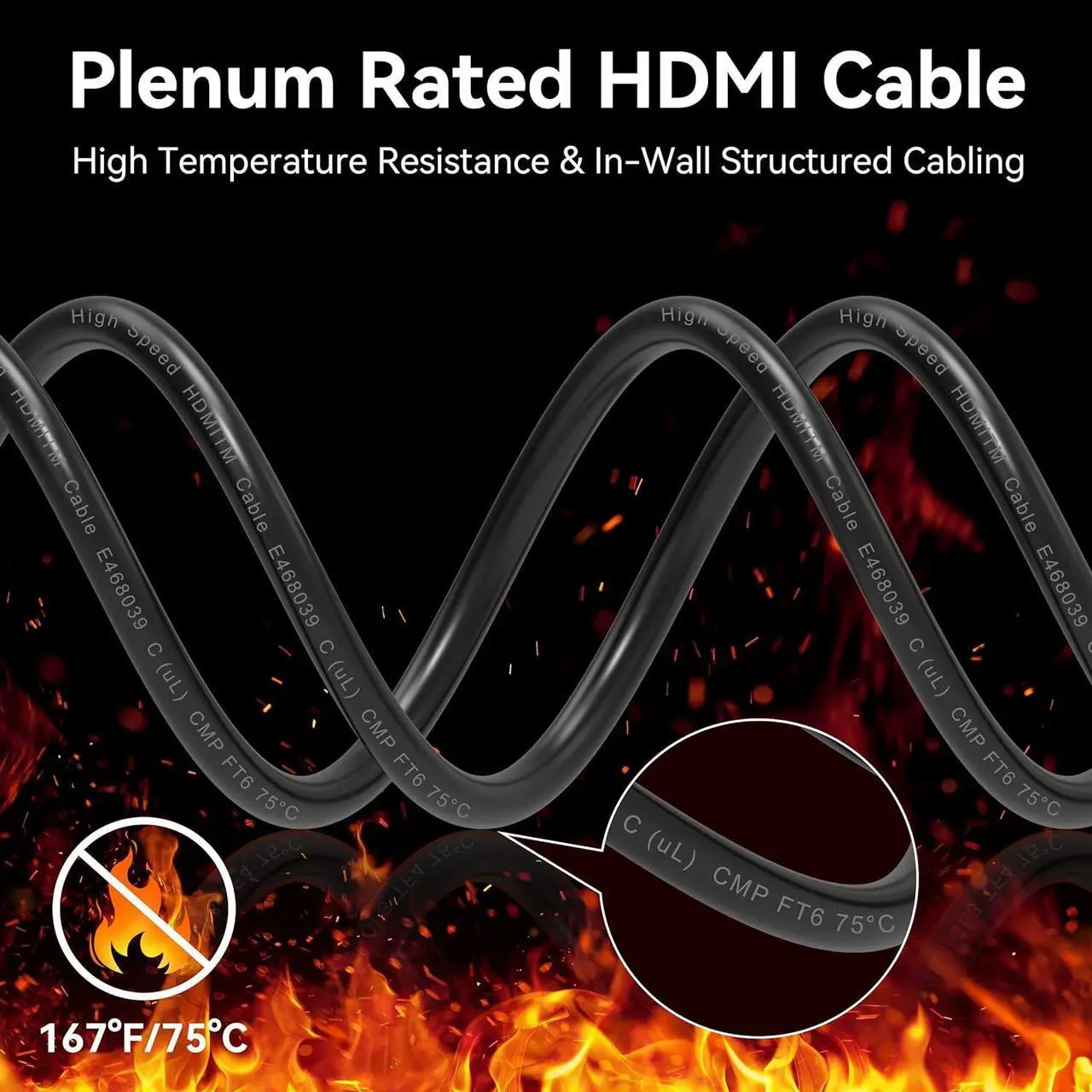 Alt view image 3 of 7 - 4K@120Hz HDMI 2.1 Fiber Optic Cables in Wall Plenum-Rated for Pipes, 100FT Ultra High Speed 48Gbps, 8K@60Hz, HDCP 2.2 & 2.3, HDR10, eARC Compatible with Laptop Monitor UHD TV PS5 PS4 Dolby - Red