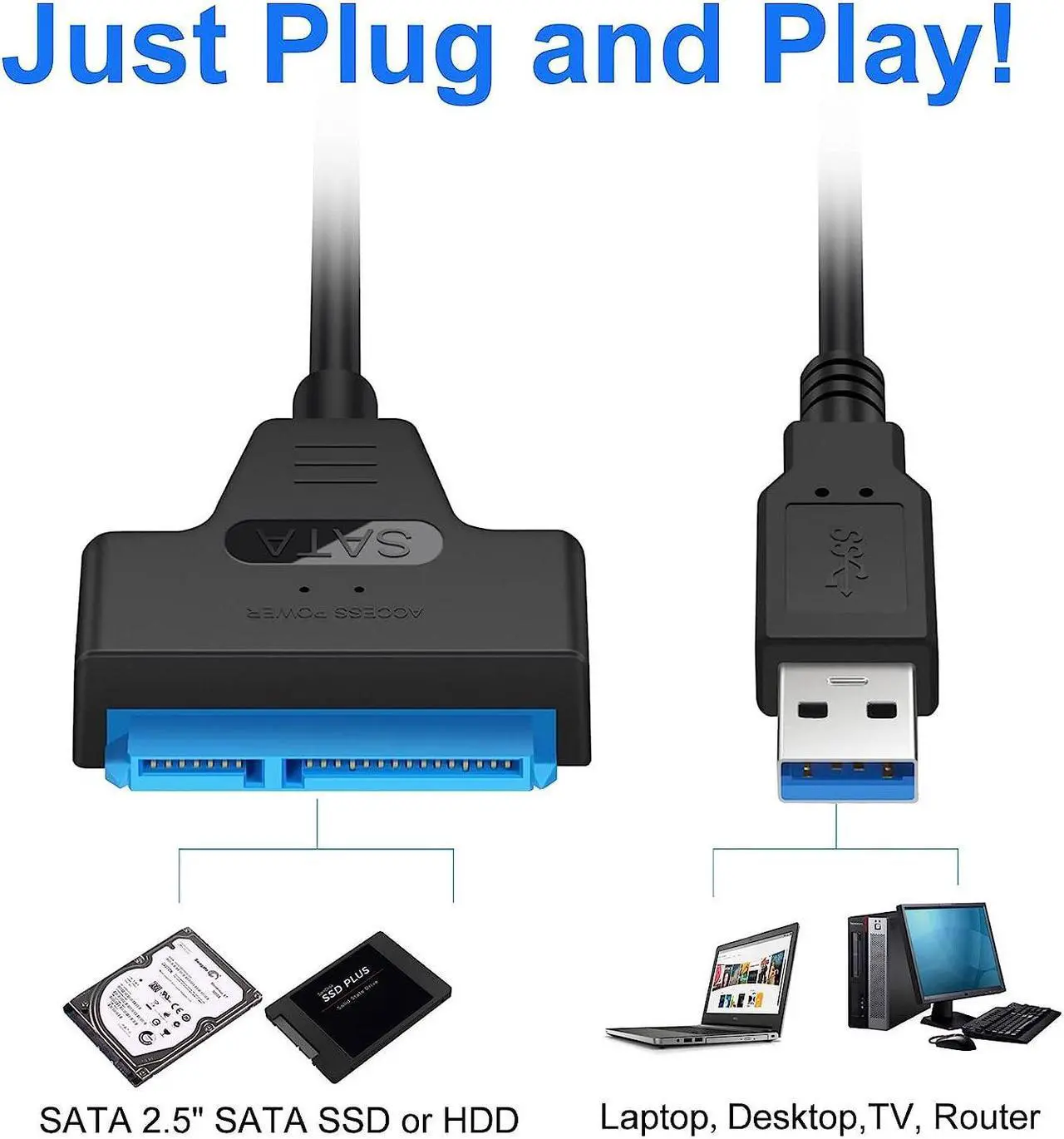 Alt view image 4 of 7 - SATA to USB Type-A/C Hard Drive Cable, 5Gbps USB3.0/USB-C to Sata Cable Support UASP, External Hard Drive SATA I/II/III Connector 2.5" SSD/HDD