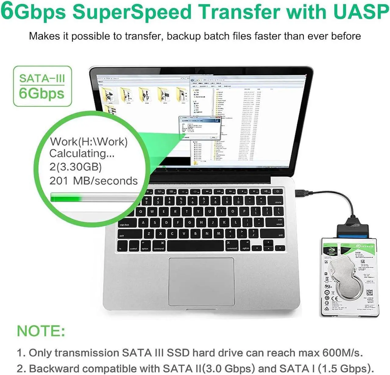 Alt view image 5 of 7 - SATA to USB Type-A/C Hard Drive Cable, 5Gbps USB3.0/USB-C to Sata Cable Support UASP, External Hard Drive SATA I/II/III Connector 2.5" SSD/HDD