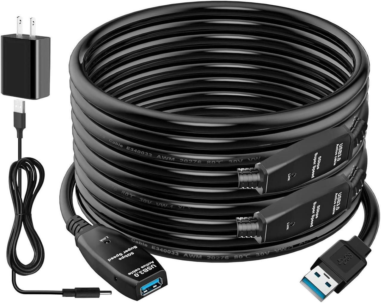 65 Feet Active USB Extension Cable 3.0 Male to Female with 3 Extension chipsets Signal Booster - Active Extension/Repeater Cord for Webcam,Gamera, USB Hub, Keyboard, Hard Drive, Printer