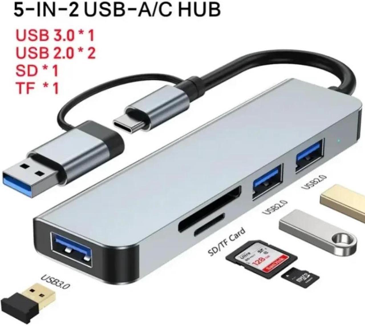 ESTONE Aluminum 5 in 1 USB C & USB Hub with USB 3.0, 2*USB 2.0 Ports, TF/SD Card Reader for PC/Laptops/MacBook Pro/Air/iMac/iPad and More Devices