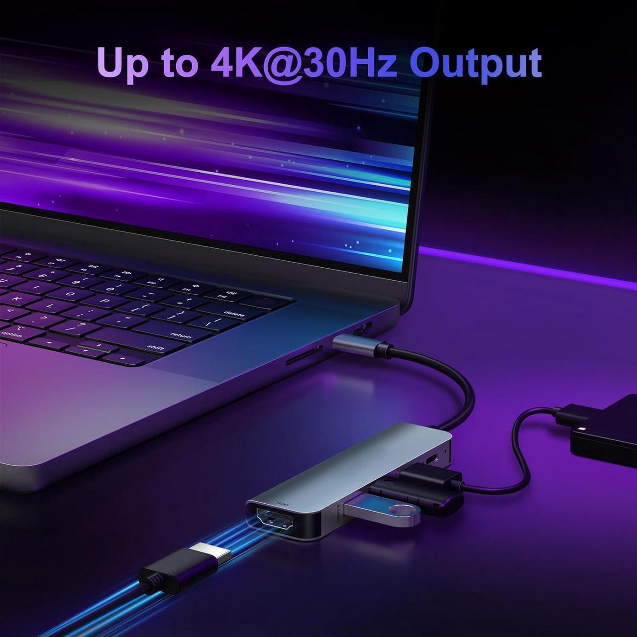 Alt view image 5 of 7 - ESTONE USB C Hub 5 in 1 Multiport Adapter 4K HDMI, 100W Power Delivery, 3 USB-A Data Ports, USB C Dongle for MacBook Pro/Air, iPad Pro, iMac, iPhone 15 Pro/Pro Max, XPS