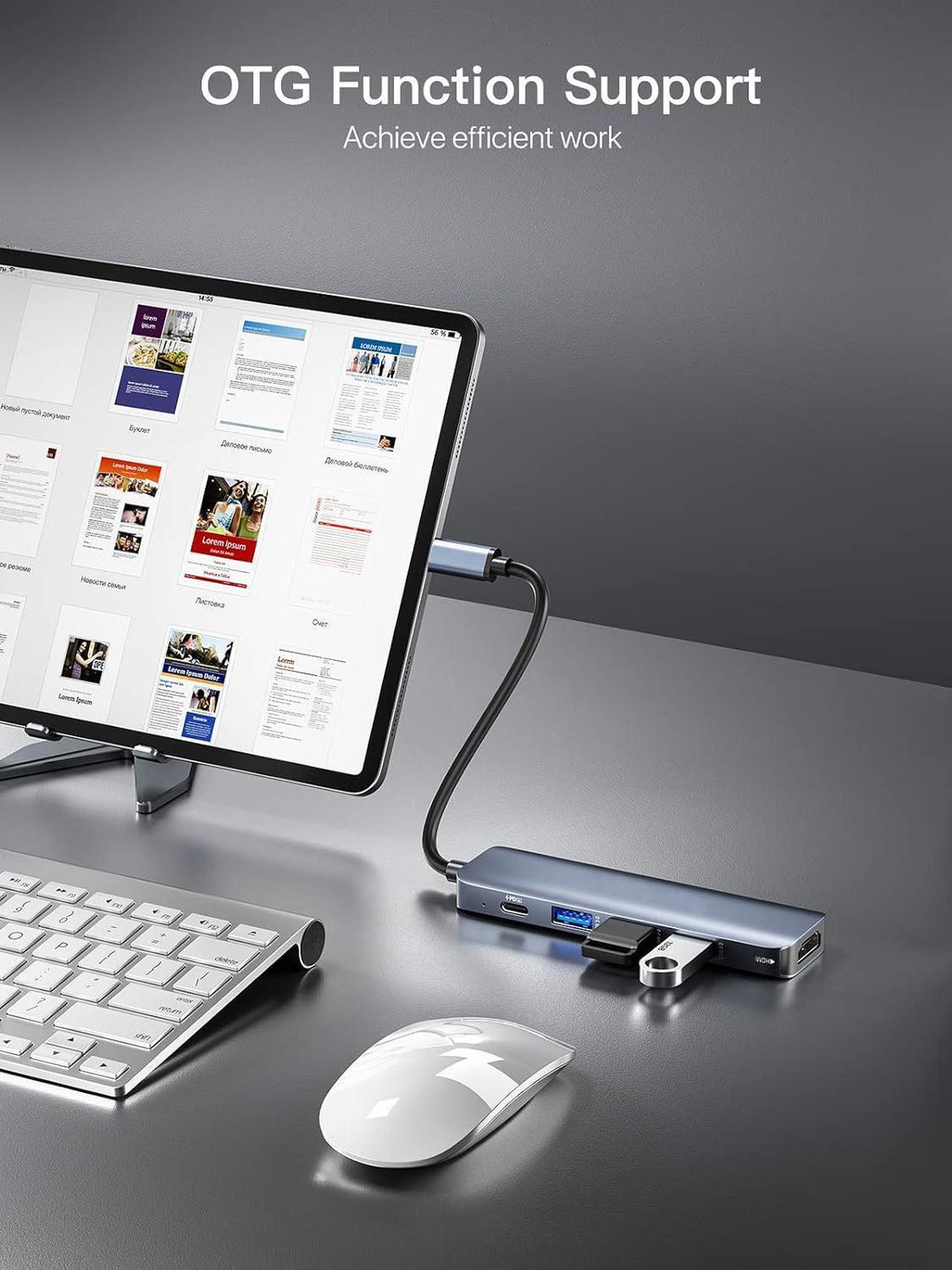 Alt view image 6 of 7 - ESTONE USB C Hub 5 in 1 Multiport Adapter 4K HDMI, 100W Power Delivery, 3 USB 3.0 Data Ports (5Gbps), USB C Dongle for MacBook Pro/Air, iPad Pro, iMac, iPhone 15 Pro/Pro Max, XPS