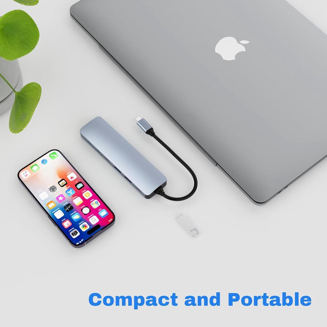 Alt view image 7 of 7 - ESTONE USB C to HDMI Adapter, 7-in-1 USB C Docking Station Dual Monitors for Windows, USB C Adapter with 4K HDMI, 2*USB 3.0, 100W PD, USB-C Data,SD/TF for Laptops, Computers, MacBook Pro/Air