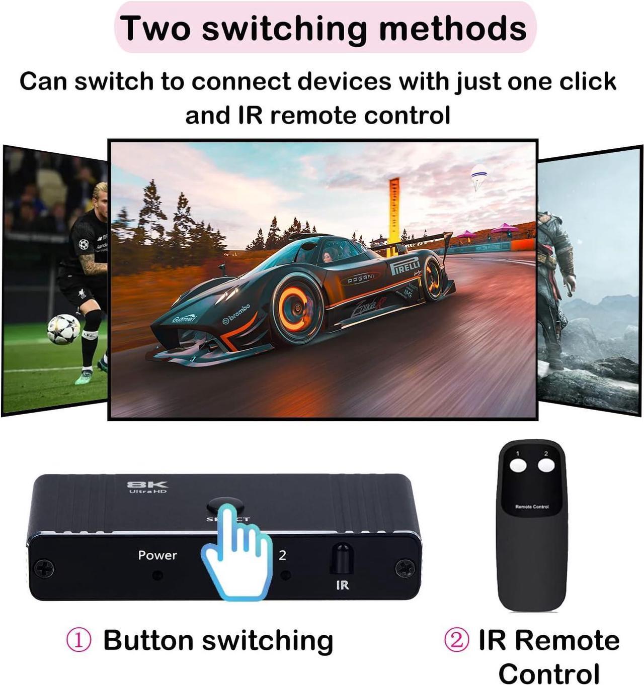 Alt view image 6 of 7 - ESTONE HDMI Switch 4K@120HzBidirectional2 in 1 Out HDMI Splitter/1 in 2 Out Switcher, 2 Port Hdmi Switcher Box Supports VRR, Dynamic HDR, HDCP 2.3,HDMI Switcher Selector for Xbox PS3 4 5 TV Gaming