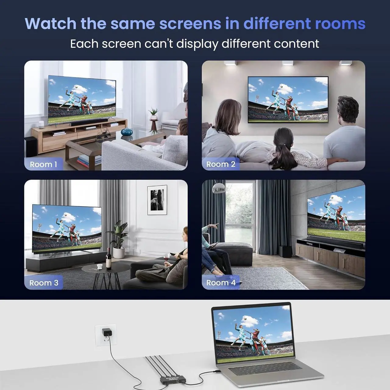 Alt view image 4 of 7 - ESTONE 4K 120Hz 1 in 4 Out HDMI Splitter - Ultra HD 8K @ 60 Hz 1x4 V. 2.1 HDCP 2.3, Power HDMI Supports 8K 3D Full HD 1080P for Xbox, PS4 PS4 Blu Ray TV HDTV - Adapter Included