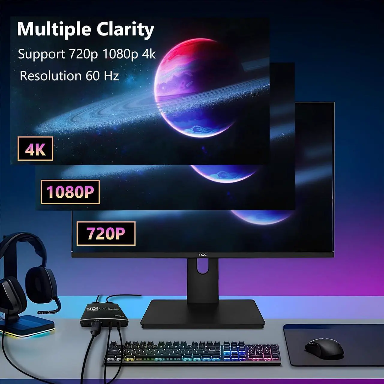 Alt view image 2 of 7 - ESTONE 4K External Capture Card, Stream and Record in 1080p 60fps with ultra-low latency on PS5, PS4/Pro, Xbox Series X/S, Xbox One X/S, in OBS and more, works with PC and Mac