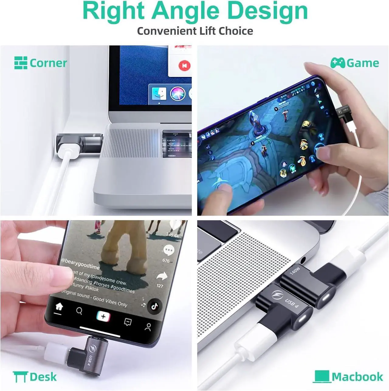Alt view image 2 of 7 - ESTONE 2 Pack USB C Magnetic Adapter 140w, 24 Pin ElbowMagnetic USB C Adapter with PD Fast Charge USB4 20Gbps 8K 60Hz Video Compatible for Thunderboard 3/4, MacBook Pro/Air/ROG Ally/Steam Deck/PS5