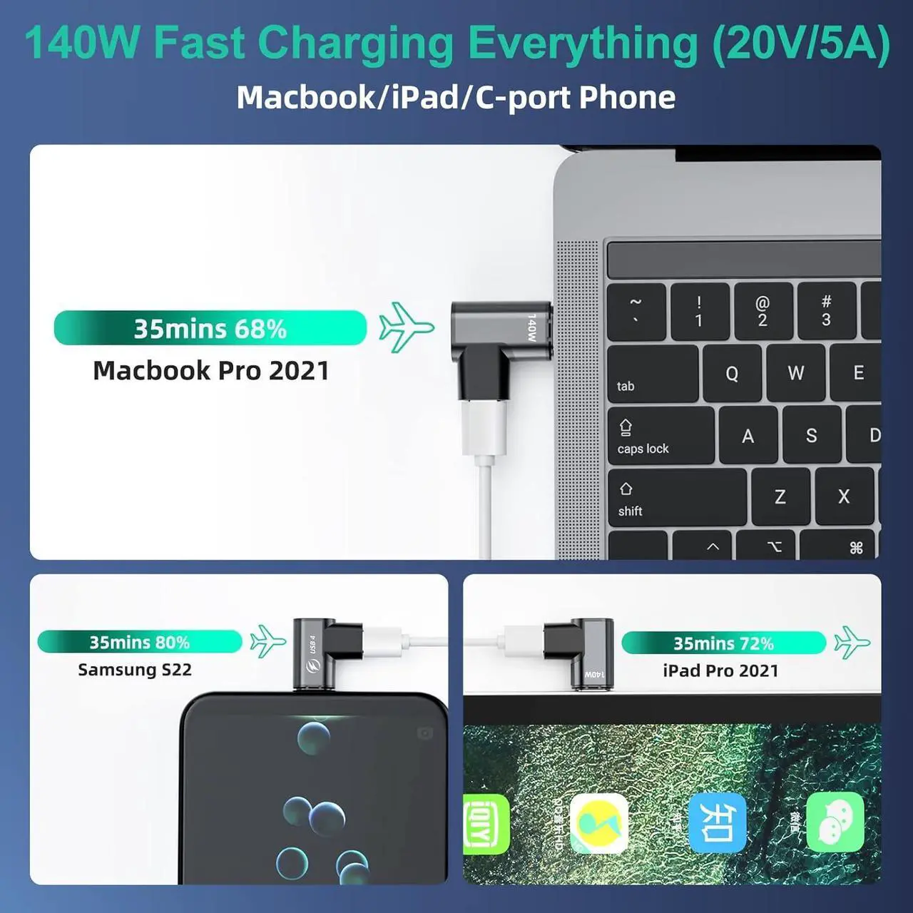 Alt view image 4 of 7 - ESTONE 2 Pack USB C Magnetic Adapter 140w, 24 Pin ElbowMagnetic USB C Adapter with PD Fast Charge USB4 20Gbps 8K 60Hz Video Compatible for Thunderboard 3/4, MacBook Pro/Air/ROG Ally/Steam Deck/PS5