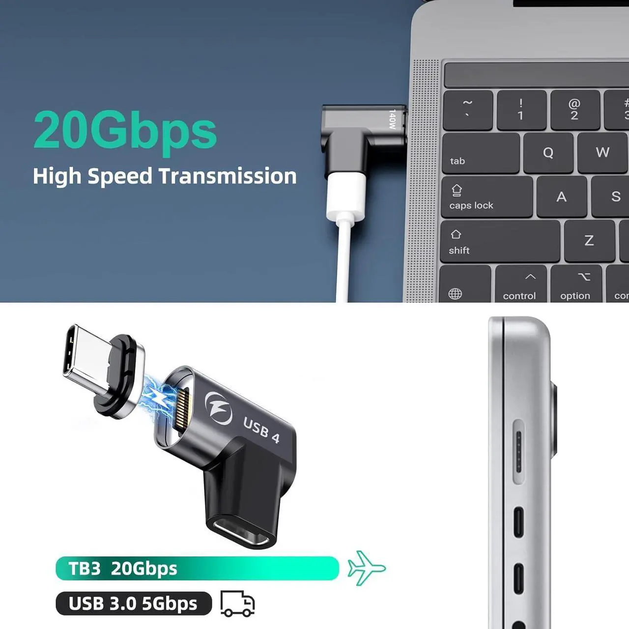 Alt view image 3 of 7 - ESTONE 2 Pack USB C Magnetic Adapter 140w, 24 Pin ElbowMagnetic USB C Adapter with PD Fast Charge USB4 20Gbps 8K 60Hz Video Compatible for Thunderboard 3/4, MacBook Pro/Air/ROG Ally/Steam Deck/PS5