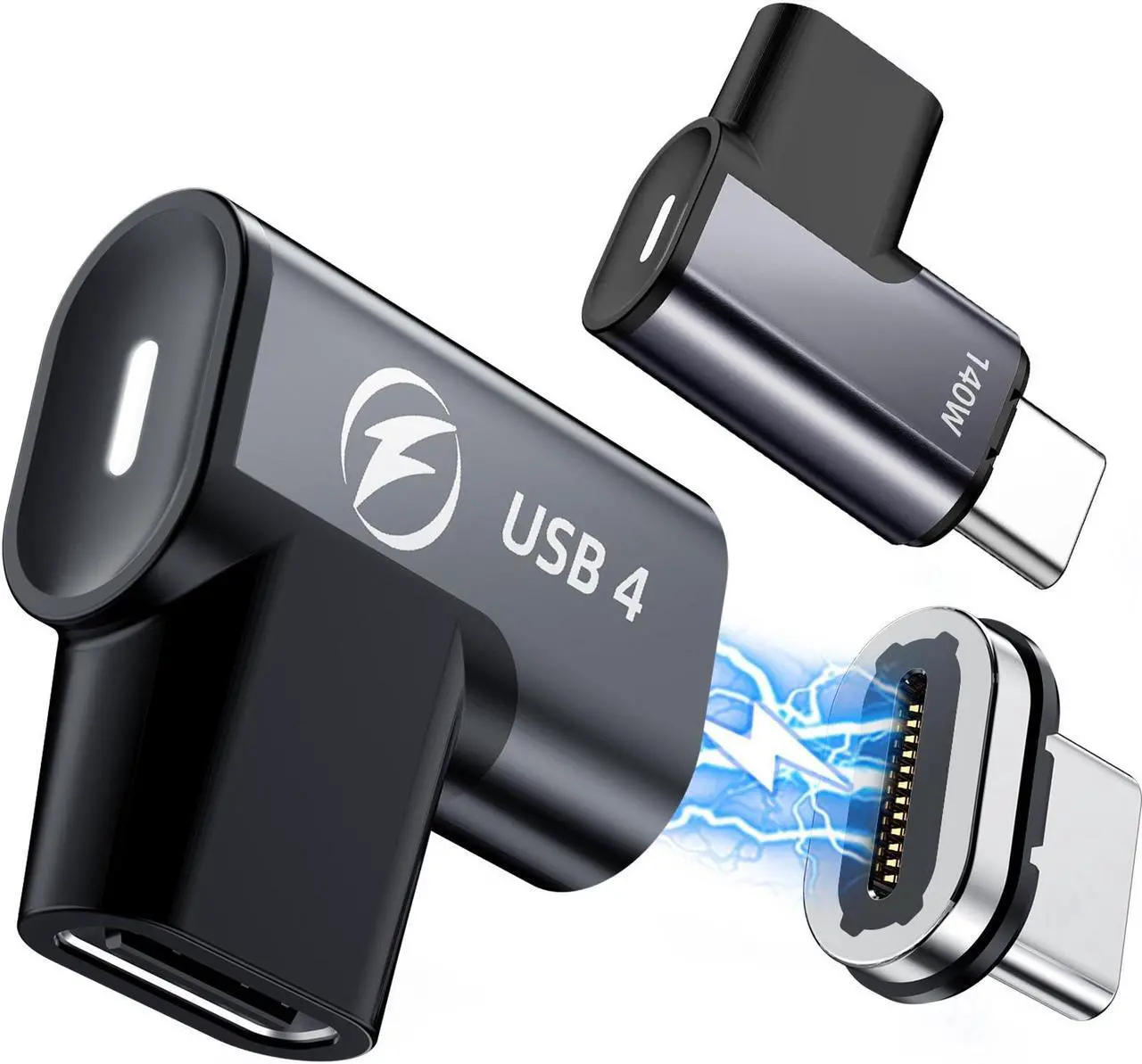 Main image of ESTONE 2 Pack USB C Magnetic Adapter 140w, 24 Pin ElbowMagnetic USB C Adapter with PD Fast Charge USB4 20Gbps 8K 60Hz Video Compatible for Thunderboard 3/4, MacBook Pro/Air/ROG Ally/Steam Deck/PS5