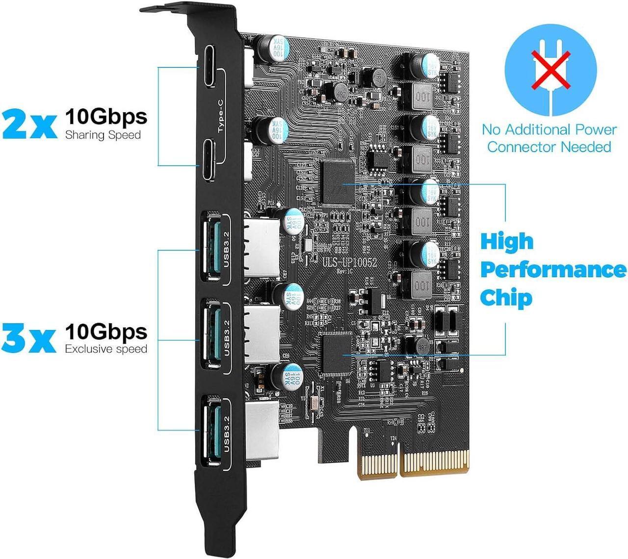 Alt view image 2 of 7 - ESTONE (3X USB 3.2 A,2X USB C) 5 Port PCIE Expansion Card, USB 3.2 Superspeed 10Gbps Front Expansion Card, Internal USB Hub Converter for Win XP Win7 Win 8 Win 10 Win 11 Linux