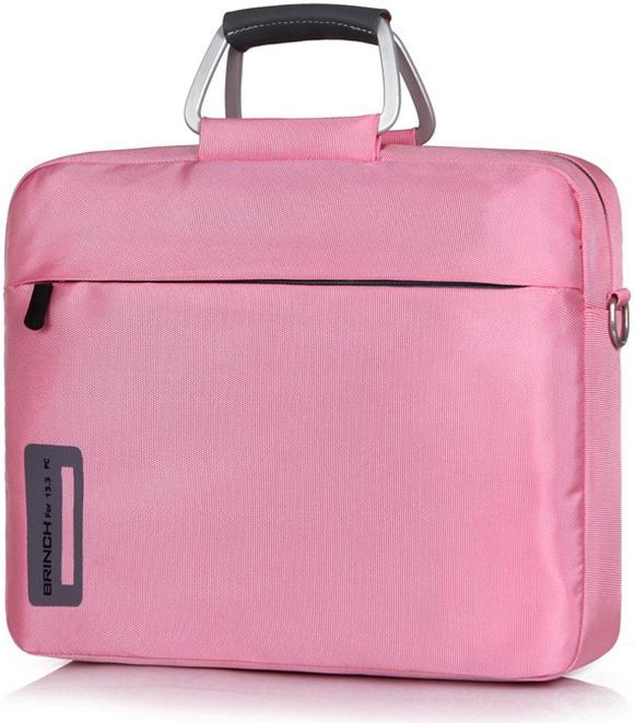 BRINCH 14.4 Inch Macbook Cases Nylon Material Aluminum Alloy Handle Laptop Computer Bags Unisex Shoulder Laptop Bag for 14 - 14.4 Inch Laptop / Notebook / MacBook / Ultrabook / Chromebook, Pink