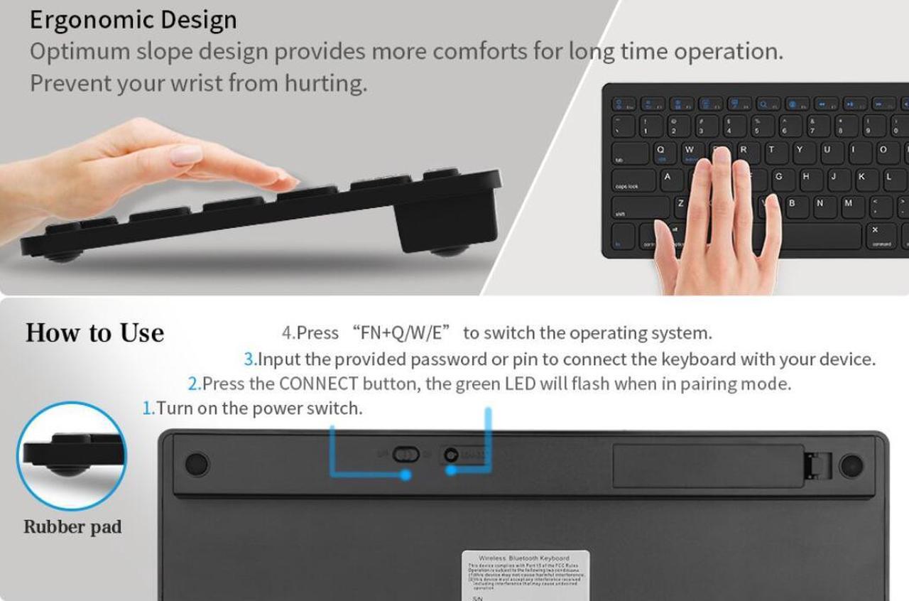 Alt view image 6 of 7 - ESTONE Bluetooth 3.0 Ultra Slim Wireless Rechargable Keyboard With Stainless Stand Cover For iOS/Android and Windows PC/Laptop/Notebook/MacBook/Samsung Galaxy Tablet/iPhone/iPad/Microsoft Surface