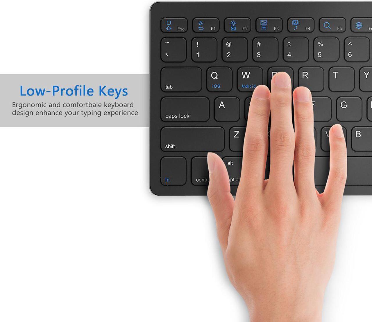 Alt view image 3 of 7 - ESTONE Bluetooth 3.0 Ultra Slim Wireless Rechargable Keyboard With Stainless Stand Cover For iOS/Android and Windows PC/Laptop/Notebook/MacBook/Samsung Galaxy Tablet/iPhone/iPad/Microsoft Surface