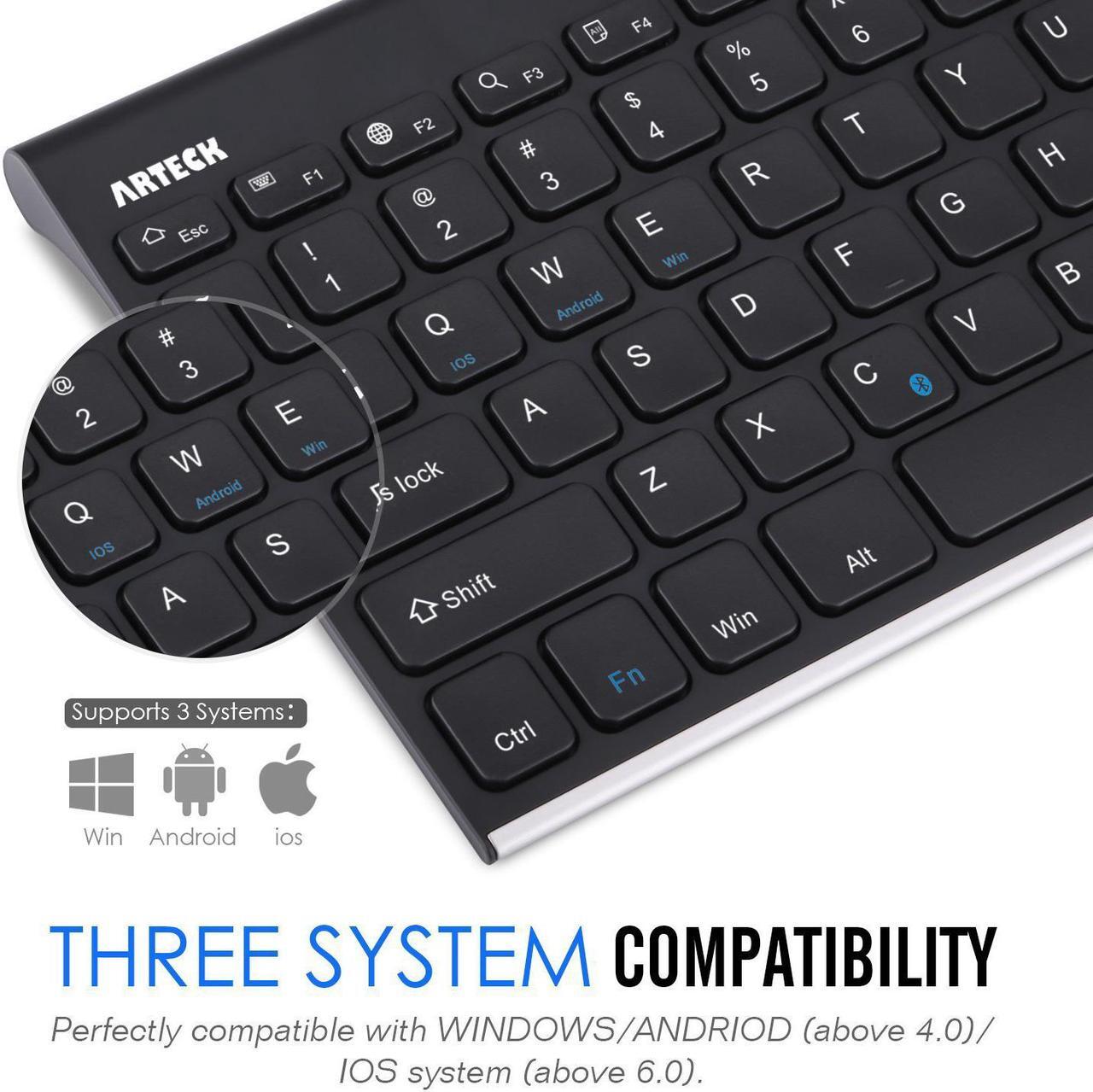 Alt view image 5 of 7 - ESTONE Bluetooth 3.0 Ultra Slim Wireless Rechargable Keyboard With Stainless Stand Cover For iOS/Android and Windows PC/Laptop/Notebook/MacBook/Samsung Galaxy Tablet/iPhone/iPad/Microsoft Surface