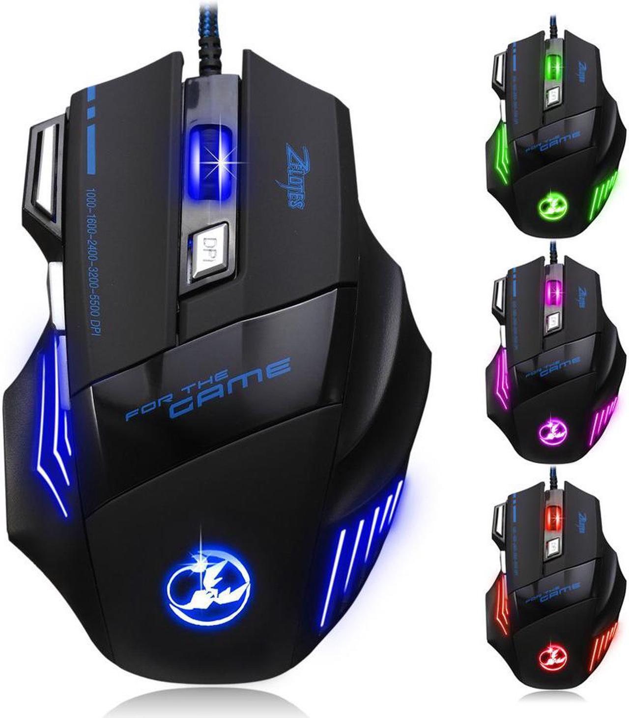 Zelotes Wired Gaming Mouse Mice with 7 Button Adjustable DPI 600/1000/1600/2400/5500 LED for Pro Gamer Mac PC Computer