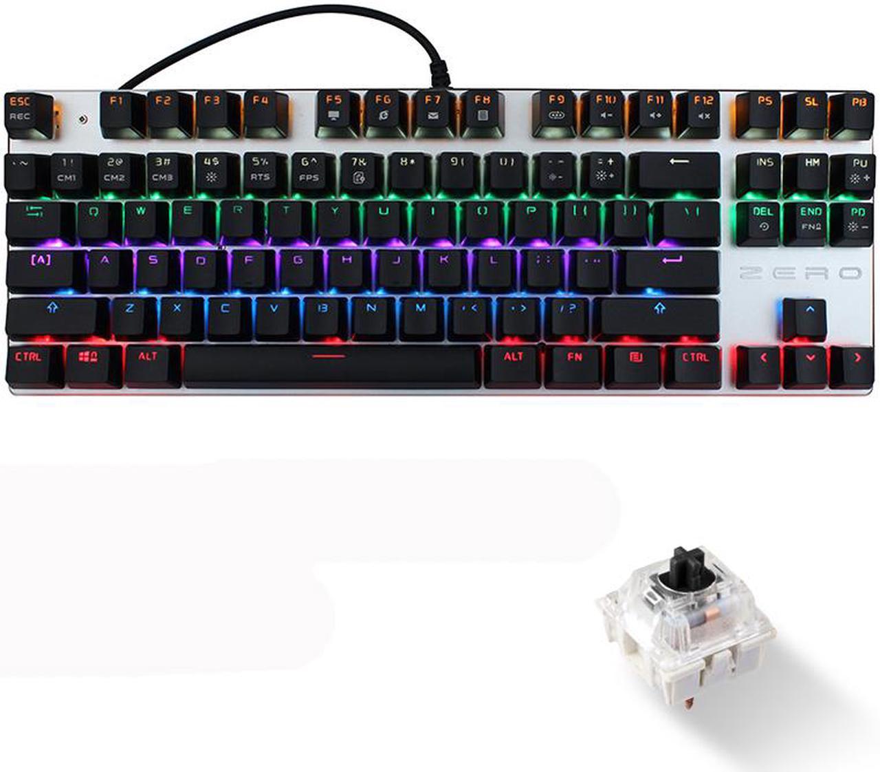 ZERO 87 Keys USB Wired Gaming Keyboard 9 Kind of Rainbow Backlit With Black Switch,Black keycap