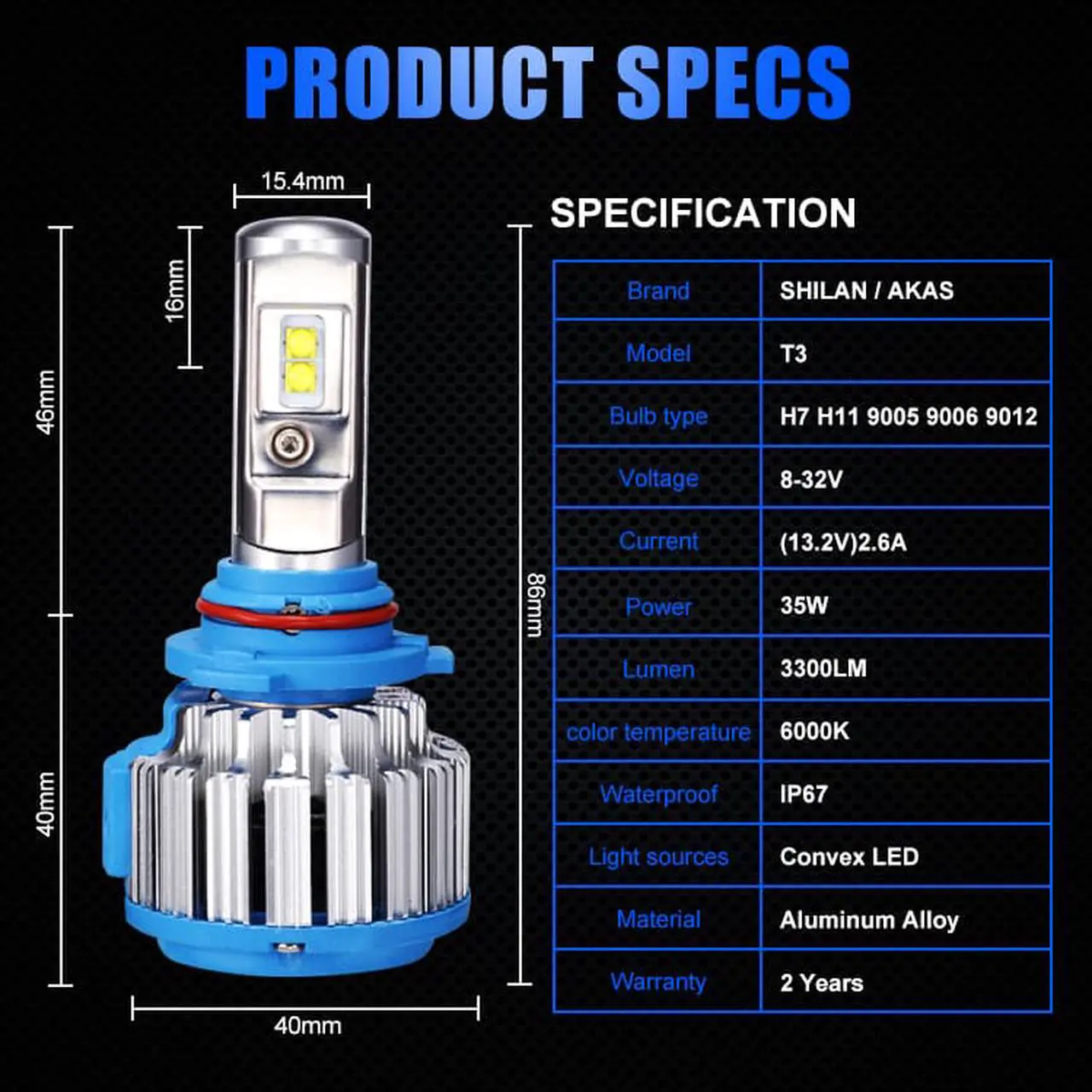 Alt view image 2 of 7 - 9006/HB4 LED Headlight Bulb, 70W 7200Lumens Extremely Brigh COB Chips Conversion Kit (6000K Cool White)   - 2 Year Warranty