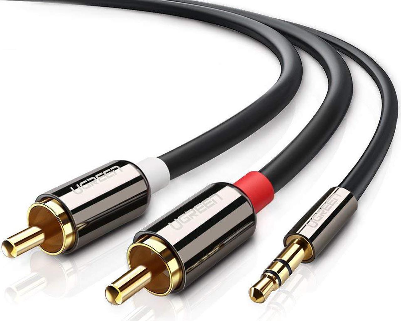 ESTONE 3.5mm to 2RCA Splitter Cable (3.5mm Aux to 2 RCA Male Audio & Auxiliary Cable, Double-Shielded, PRO Series) supports (Hi-Fi, Stereo, Phone, iPod)-3.3ft