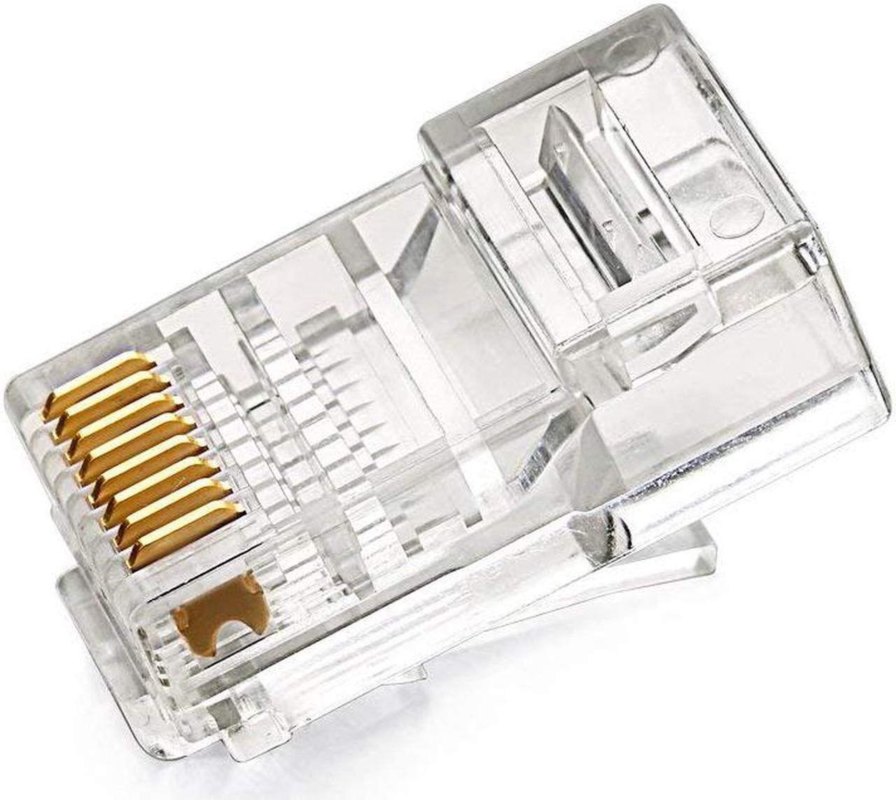 ESTONE 50-Pieces RJ45 CAT5 CAT5E Connector Cat5E Cat5 Crimp Modular Connector Ethernet Network Cable Plug Crystal 8P8C