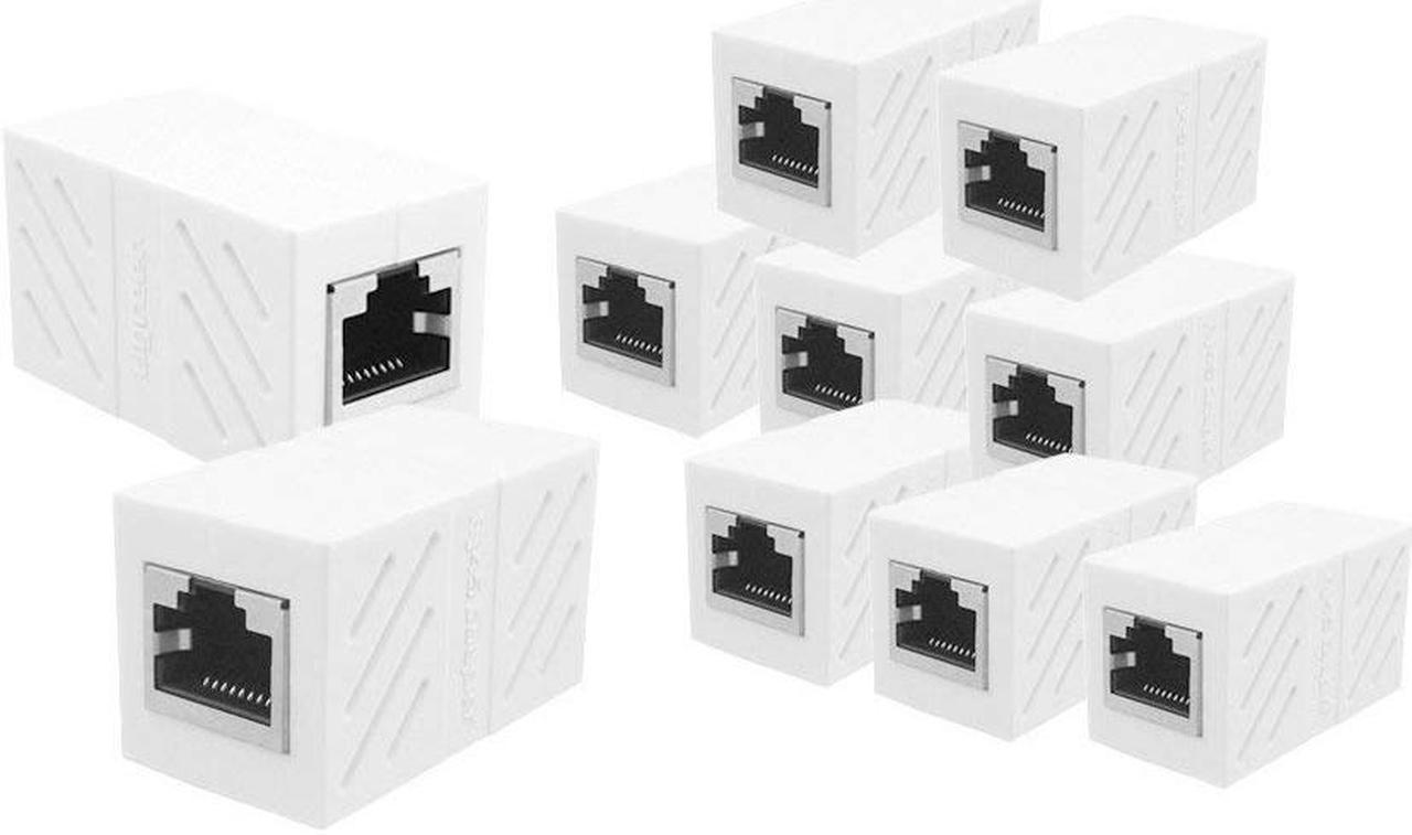 ESTONE 10-PACK RJ45 Coupler In Line Coupler Female to Female Cat7 Cat6 Cat5e Ethernet Cable Extender Adapter (White)