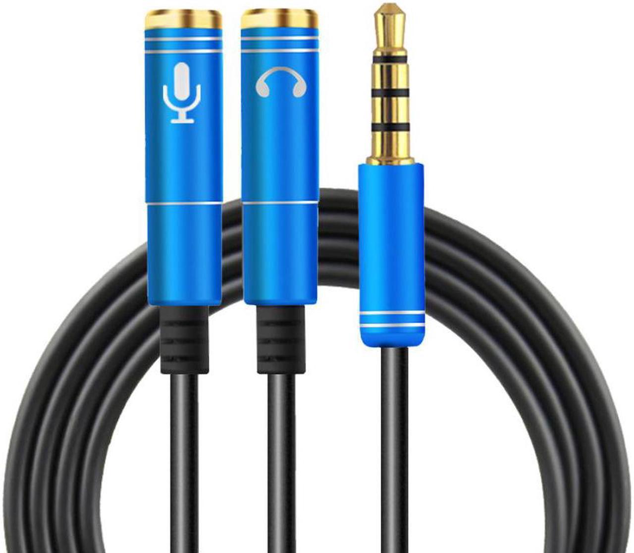 ESTONE (2Pack) Stereo Audio Aux Y Splitter Cable 3.5mm Male to 2 Port Female Audio Extension Cord for Earphone Headset Adapter,-Blue