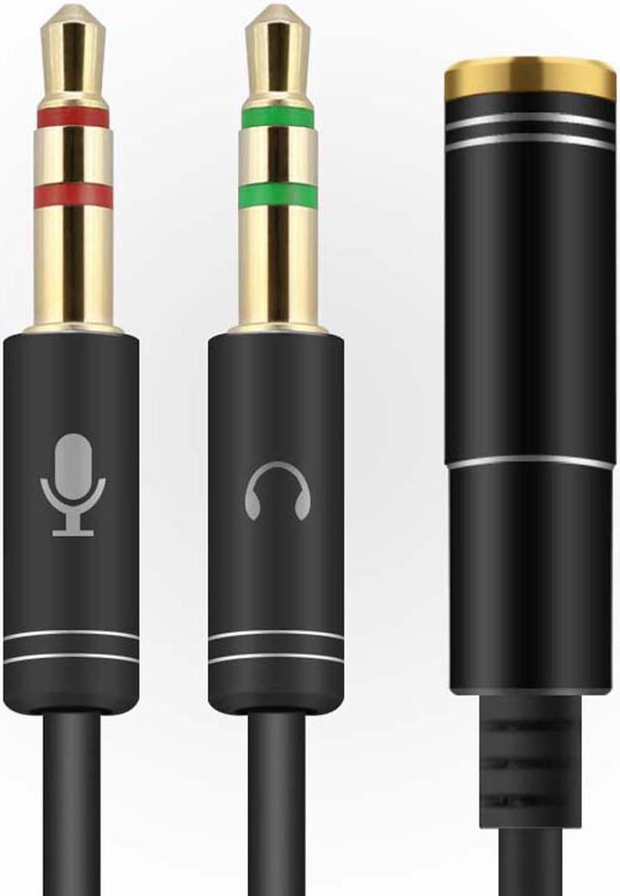 ESTONE  (2 Pack) 3.5mm 4 Pin Female to 2x3.5mm 3 Pin Male Headphone Converter Head Audio Splitter Y Adapter Cable, 0.3M 1FT (Black)