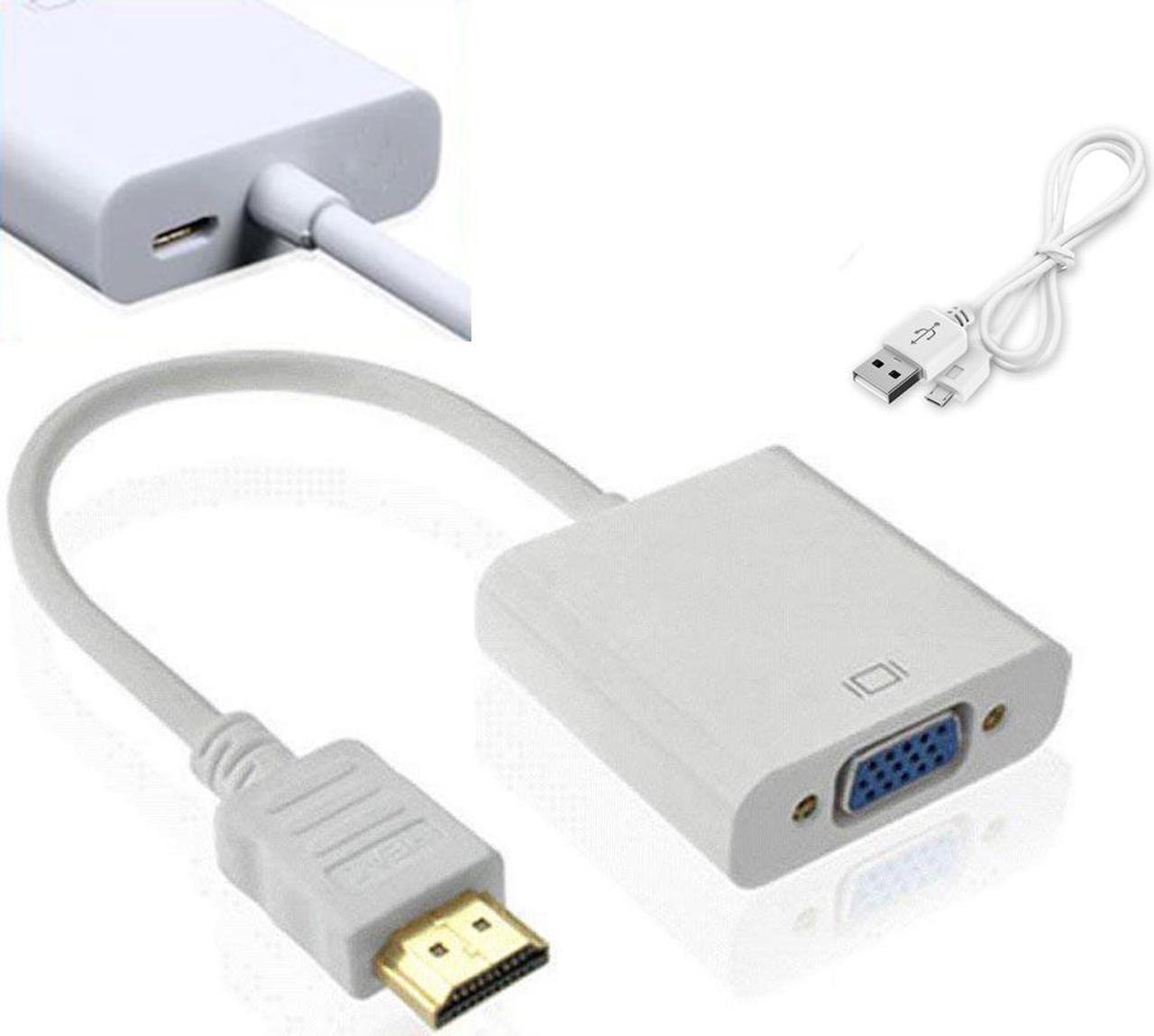 ESTONE HDMI to VGA Adapter with Micro USB Charging Cord, HDMI Male to VGA Female Active Video Converter Support Notebook, PC, Laptop, DVD Player, HDTV Projectors, Chromebook, Xbox And more - White