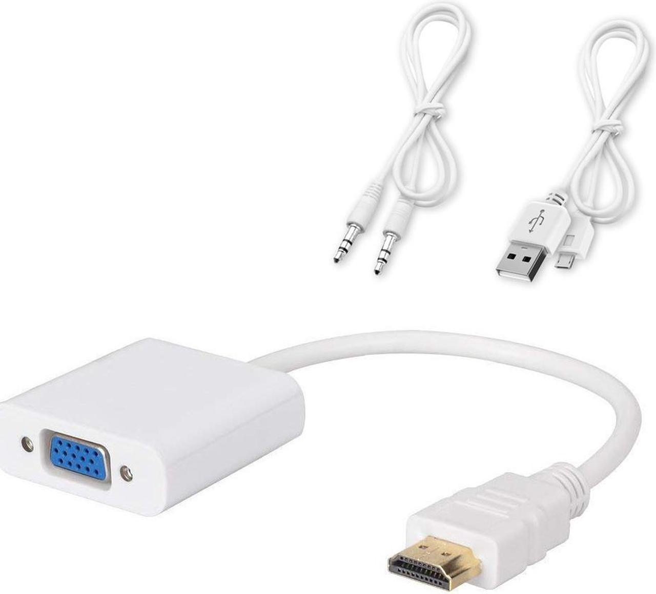 ESTONE HDMI to VGA, HDMI to VGA Adapter with 3.5mm Audio Port & Micro USB Charging Port - For Computer, Desktop, Laptop, PC, Monitor, Projector, HDTV, Chromebook, Raspberry Pi, Xbox and More - White